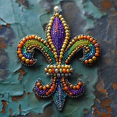Mardi Gras Magic: Fleur-de-lis Adorned with Colorful Beads.