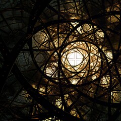 Abstract Symmetry: Interwoven Squares and Circles in Backlit Photo.