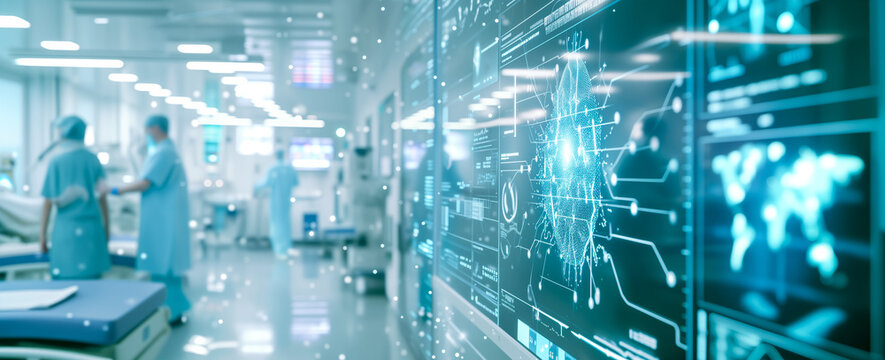 Medical technology, innovation and digital healthcare.  doctors in surgery testing human anatomy with database electronic medical record on network. futuristic medical technology