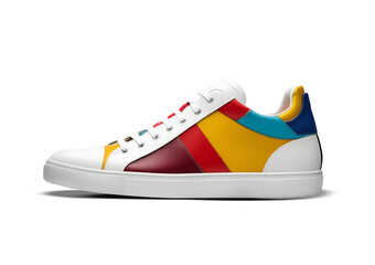Isolated coloful leather trendy sneaker, cut out with shadows, on a transparent background