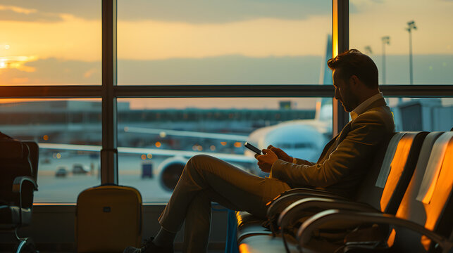 Mature businessman using a mobile phone while sitting in an airport