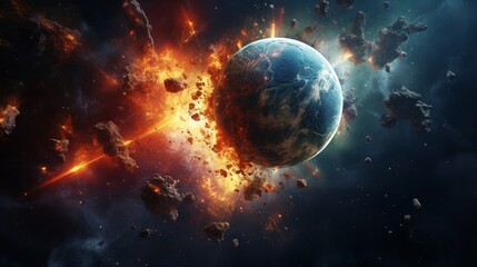 Planets colliding in outer space, Scifi, explosion - obrazy, fototapety, plakaty