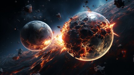 Planets colliding in outer space, Scifi, explosion