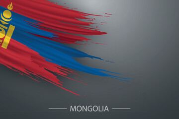 3d grunge brush stroke flag of Mongolia