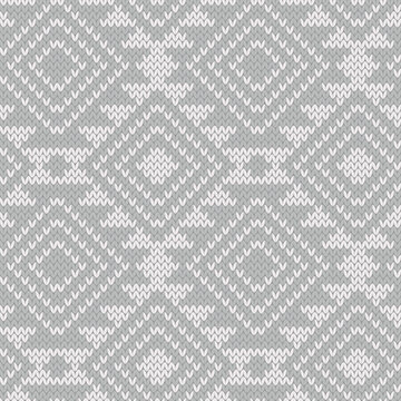 Pastel grey neutral pattern jacquard knitted seamless pattern for mat or blanket design. Vector illustration.