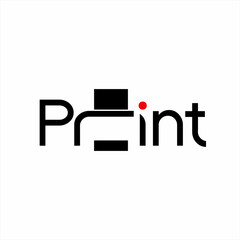 "Print" word logo design with printer symbol on letters R and I.