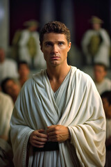 Caesar Augustus Octavian holding a speech in the Roman senate