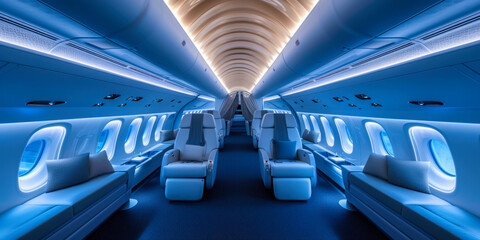 Luxury in the Sky: Experience the Serenity and Comfort of Modern Air Travel - obrazy, fototapety, plakaty