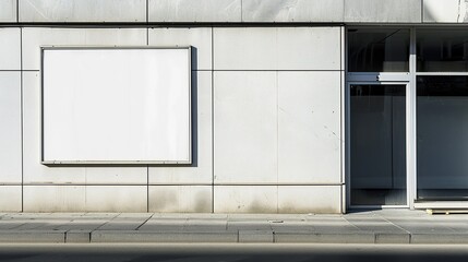 Large white blank billboard mockup, white poster displayed outside shop front room.