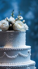 Chic, gorgeous, stylish and delicious wedding cake on a beautiful background, free space for text, greeting card