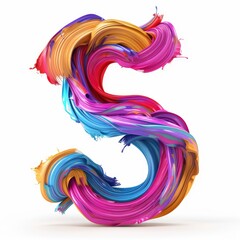 Colorful volumetric brush strokes floating in the air in a shape of number 5, 3D style, isolated on white background