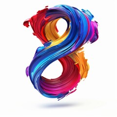 Colorful volumetric brush strokes floating in the air in a shape of number 9, 3D style, isolated on white background