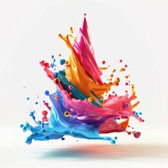 Colorful volumetric brush strokes floating in the air in a shape of triangle, 3D style, isolated on white background