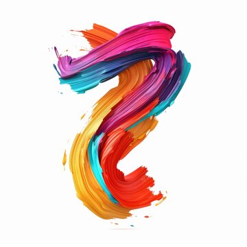 Colorful volumetric brush strokes floating in the air in a shape of number 7, 3D style, isolated on white background