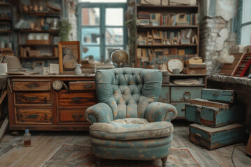 A restoration workshop where enthusiasts restore old furniture and home decor to their former glory. Concept of preservation and appreciation of the past. Generative Ai.