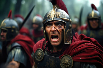 Ancient Roman Centurion during a battle for Gaius Julius Caesar - obrazy, fototapety, plakaty