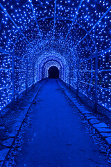 青いイルミネーショントンネル