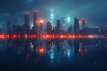 A city skyline during both day and night, illustrating the transformation of urban landscapes with...