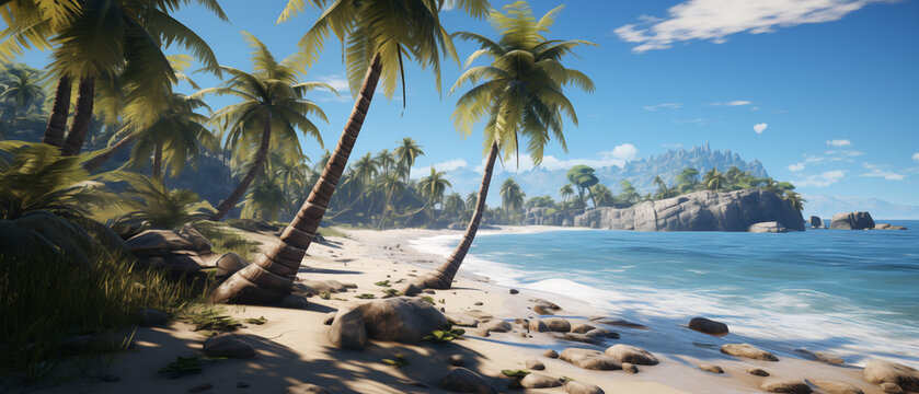 Serene Tropical Beach with Palm Trees
