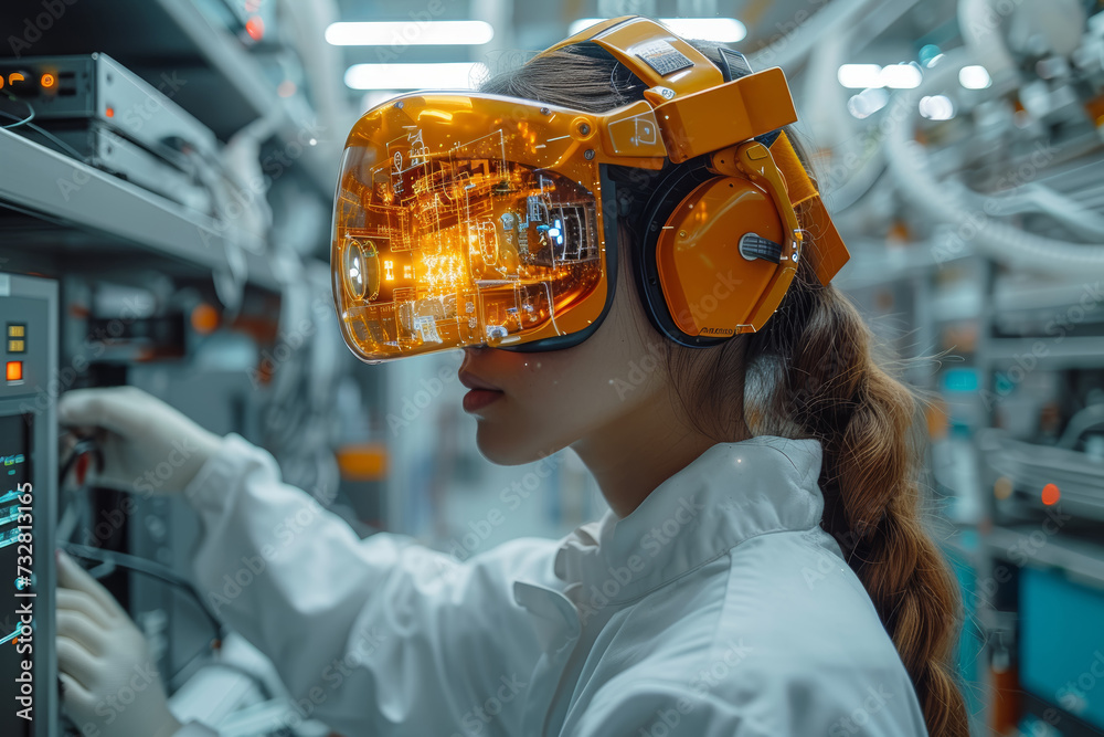 Poster engineers utilizing advanced robotics in the production of energy-efficient appliances designed to r