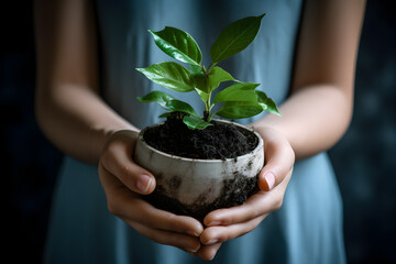 two hands holding a green plant 
