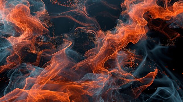Vivid orange and yellow swirls dance on a dark backdrop in an abstract display