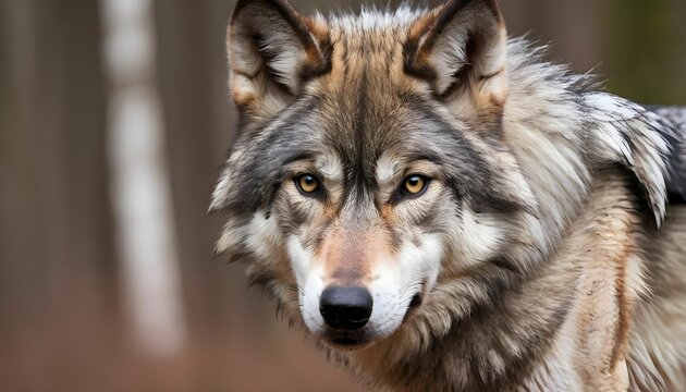 Grey wolf portrait wallpaper 4k with copy-space created with generative ai
