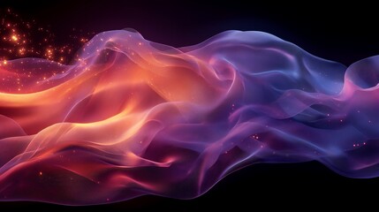 Ethereal fabric waves with sparkling particles in warm and cool tones - obrazy, fototapety, plakaty