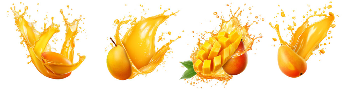 mango in juice splash on transparent background ai generated