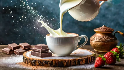 Zelfklevend Fotobehang milk and chocolate splash smooth abstract shapes with clipping path  © blackdiamond67