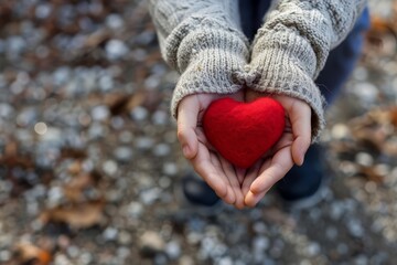 Fototapeta premium Hands holding a red heart. symbol of care Health And love. emphasizing moments of happiness Gratitude And kindness