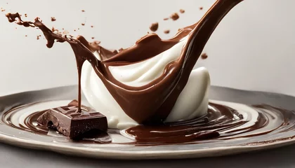 Wandcirkels aluminium milk and chocolate splash smooth abstract shapes with clipping path  © blackdiamond67