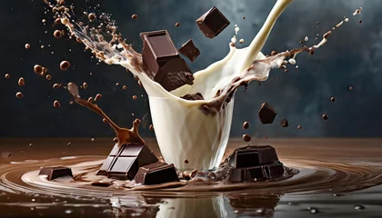 Zelfklevend Fotobehang milk and chocolate splash smooth abstract shapes with clipping path  © blackdiamond67