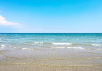 Fototapeta na wymiar view of beautiful beach and sea on a sunny day, beach and sea background 