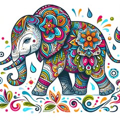 Ornate Elephant with Floral Details