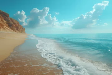 Photo sur Plexiglas Turquoise A seaside scene on film, where the natural light and tones enhance the sense of tranquility. Concept of film photography in capturing serene landscapes. Generative Ai.