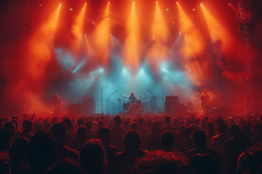 A candid film photo at a music festival, capturing the energy and rawness of the moment. Concept of film's authenticity in capturing live events. Generative Ai.