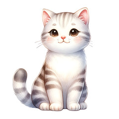 Fototapeta premium Cute isloated watercolor cat breed clipart of American Bobtail cat