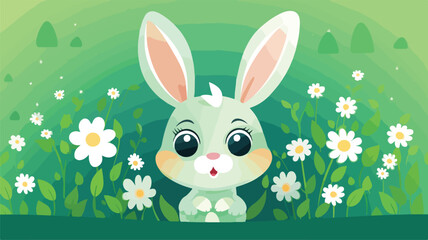 Obraz premium Cute little rabbit icon print, hare on green.