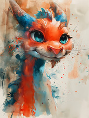 A whimsical and colorful portrayal of a fantastical creature, the piece combines the playful charm of a fox with a vibrant splash of painterly expression
