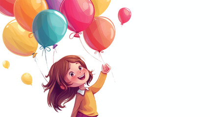 Obraz na płótnie Canvas Cute girl and colorful balloons vector illustration.