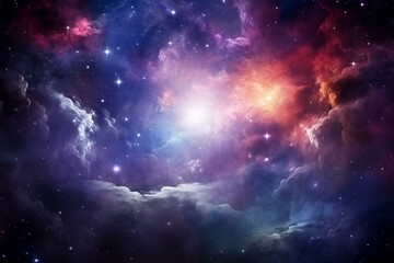 Colorful cosmic nebula in the night sky with a supernova background. Generative AI