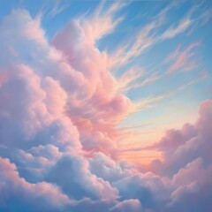 Fototapeta na wymiar Serene Cotton Candy Skies: Pastel Cloudscape at Dusk