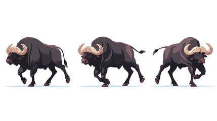 African black buffalo in 4 action vector.