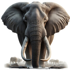 African elephant walking in front, alone, transparent background.