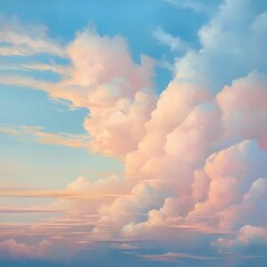 Serene Pastel Sky with Fluffy Clouds at Dusk