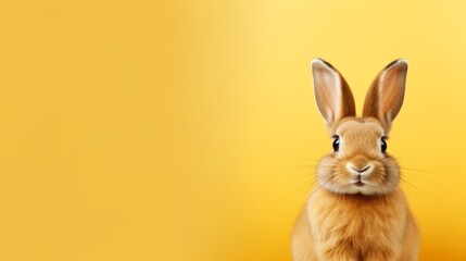 Obraz premium cute animal pet rabbit or bunny brown color smiling and laughing isolated with copy space for easter background, rabbit, animal, pet, cute, fur, ear, mammal, background, celebration, generate by AI