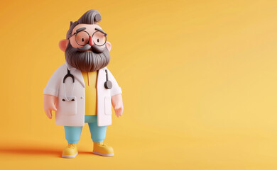 3D style cute cartoon character of a medical doctor against a bright color background - obrazy, fototapety, plakaty