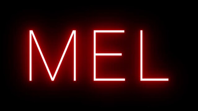 Red retro neon sign with the three-letter identifier for MEL Melbourne International Airport