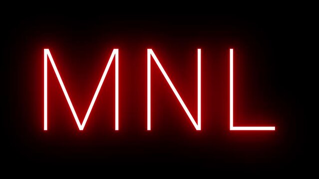 Red retro neon sign with the three-letter identifier for MNL Manila International Airport